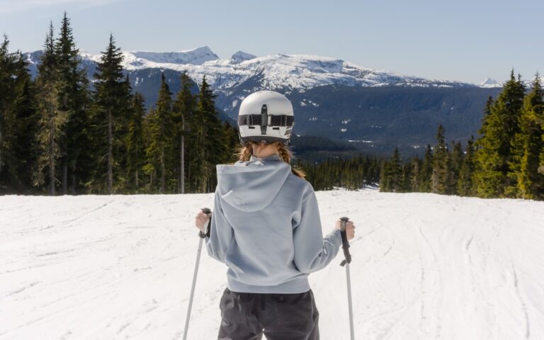 Spring skiing at Grand Targhee with sunny blue skies and snow-covered slopes