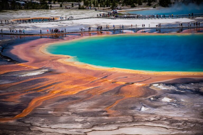 Yellowstone National Park geothermal features during spring season