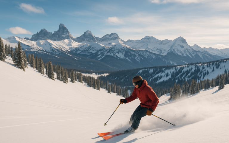 Spring skiing at Grand Targhee Resort with Teton Mountains backdrop