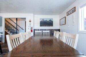 Dining area with mountain views at The Barn
